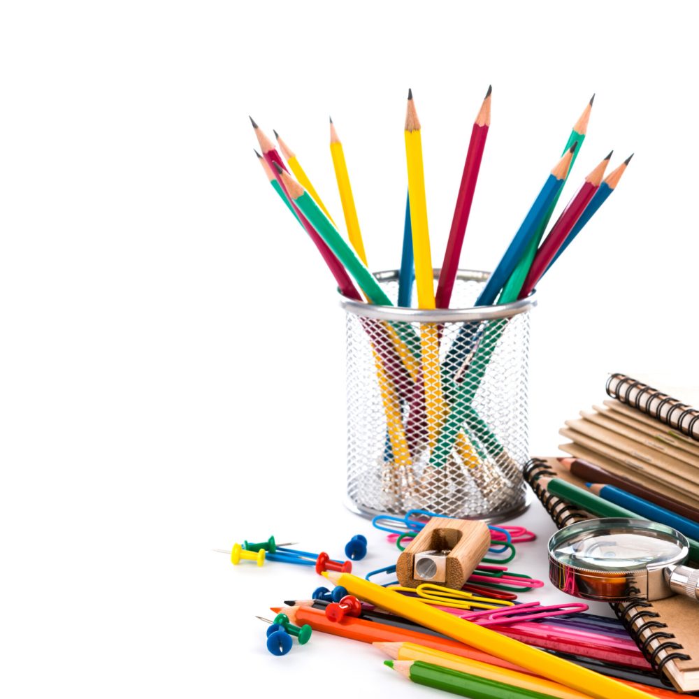 School stationery isolated on white background
